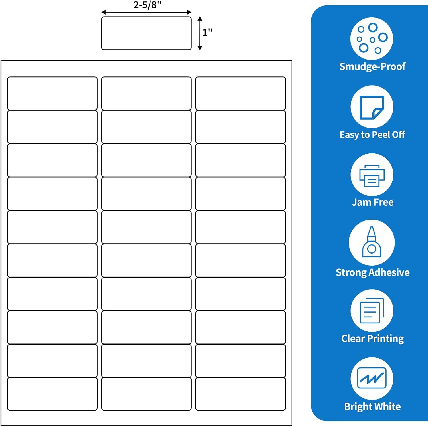 BESTEASY 30-up 500 Sheets 1" X 2-5/8" Address Shipping Labels for Laser and Inkjet Printers, FBA Product Labels (15000 Labels)