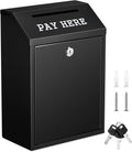 Safe Cash Box Money Collection Metal Donation Box with Lock Wall Mount Pre Drilled Mailbox Delivery Ballot for Home Office Outdoor Self Serve Stand(Black,11.8 x 8.6 x 4.7 Inch)