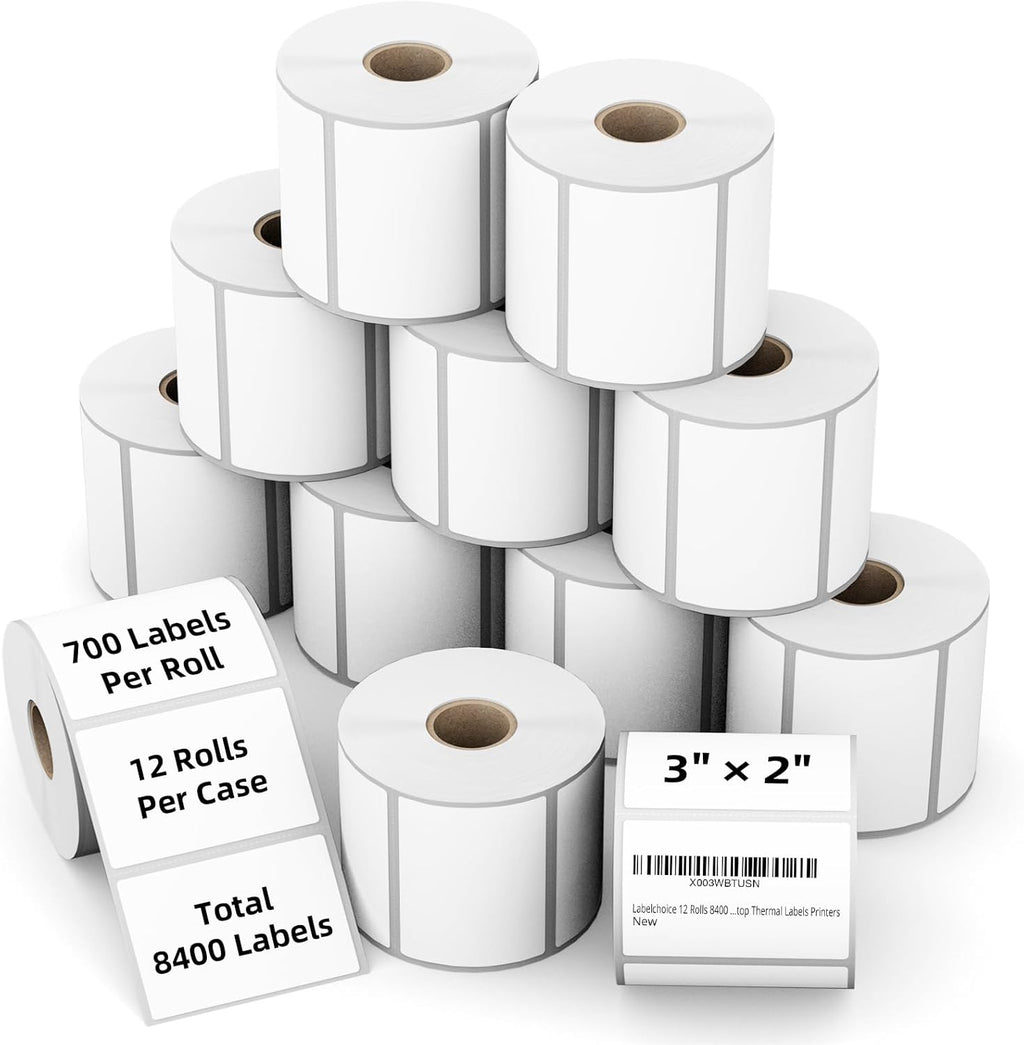 3"x2" Direct Thermal Labels for Zebra LP2844 GK420D ZD421 ZD420 Series, 12 Rolls 8400 Pcs 2x3 Waterproof Strong Adhesive Barcode Return Address Label Used with Rollo MUNBYN Desktop Printer