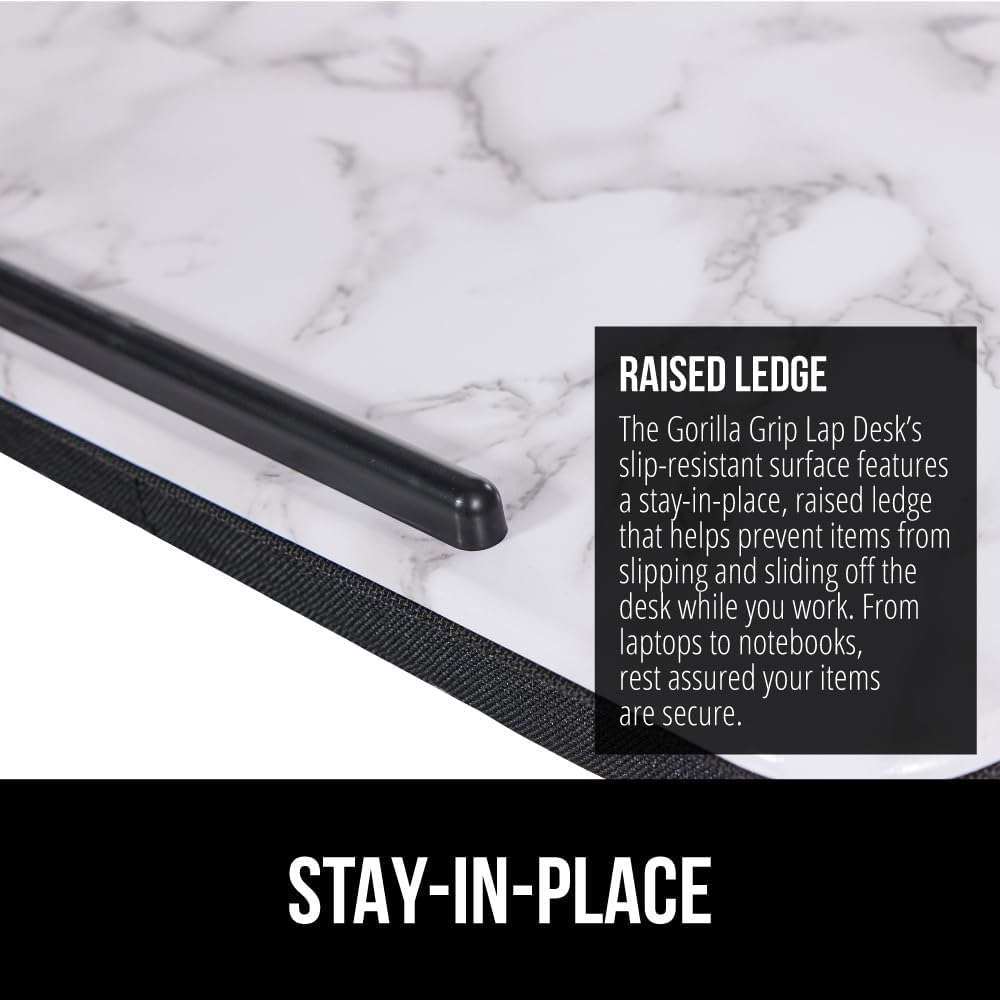 GORILLA GRIP Laptop Lap Desk with Phone Holder, Pillow Cushion Desks Fit Laptops up to 15.6", Tray Ledge Keep Computers in Place, Portable Travel Workstation Essentials for Home, Dorm, Marble Pattern