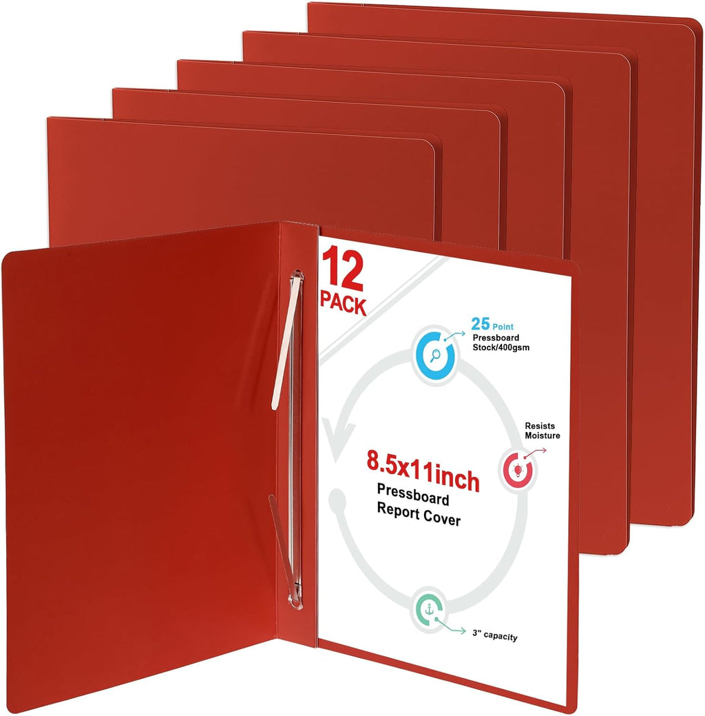 gisgfim 12 Pcs 8.5 x 11'' Pressboard Report Cover 3" Capacity Prong Clip Report Cover Metal Prong Fastener with Compressor Letter Size Presentation Report Folder for Bind Proposal Document