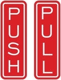 All Quality Classic Vertical Push Pull Door Signs - Great for Glass Doors | Professional Looking Signs | Easy Installation Includes Double-Sided Foam Adhesive Tape (Red) - Large (1 Pack)