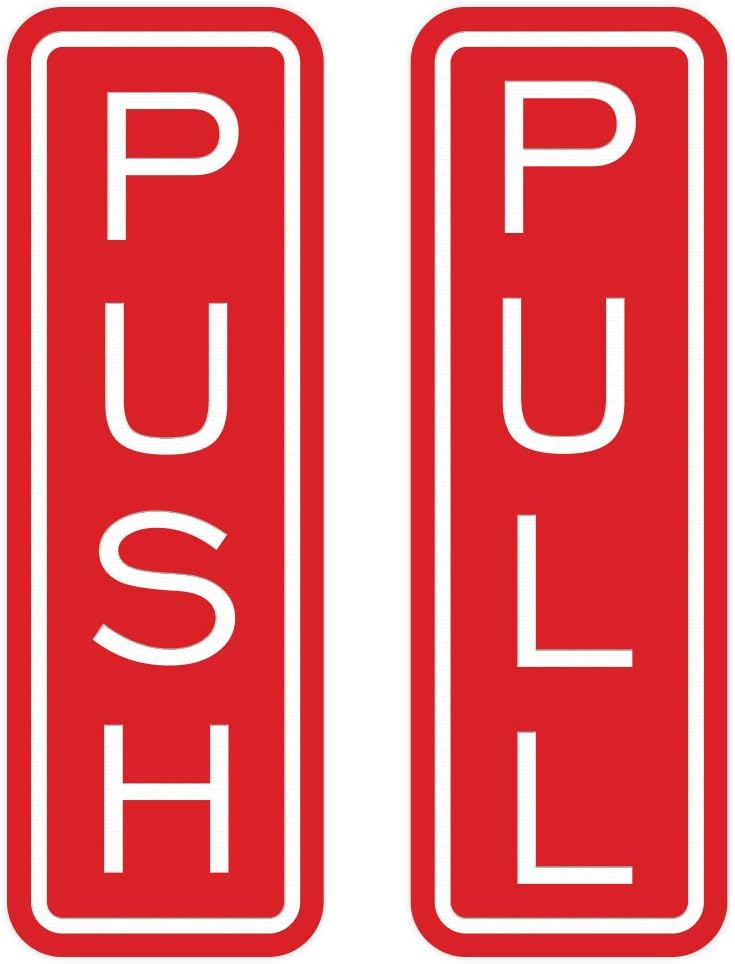 All Quality Classic Vertical Push Pull Door Signs - Great for Glass Doors | Professional Looking Signs | Easy Installation Includes Double-Sided Foam Adhesive Tape (Red) - Large (1 Pack)