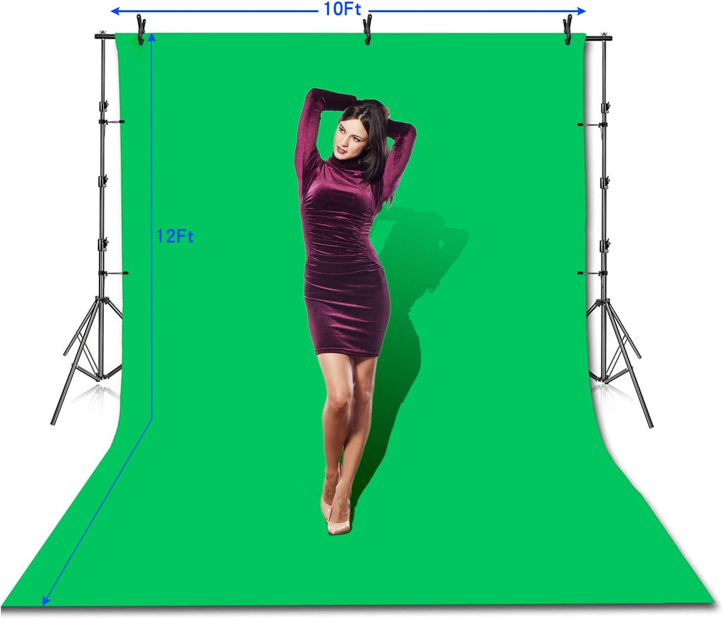 SLOW DOLPHIN Photo Video Studio 10 x12ft 100% Cotton Muslin Chromakey Green Screen Backdrop with 10 x 10ft Stand Photography Background Support System Kit Clamp, Carry Bag