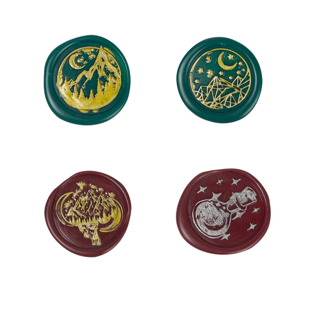 Moon Wax Seal Stamp Set with 4 PCS Removable Brass Heads and 1 Wooden Handle, Star Moon Sealing Wax Stamp for Cards Invitations