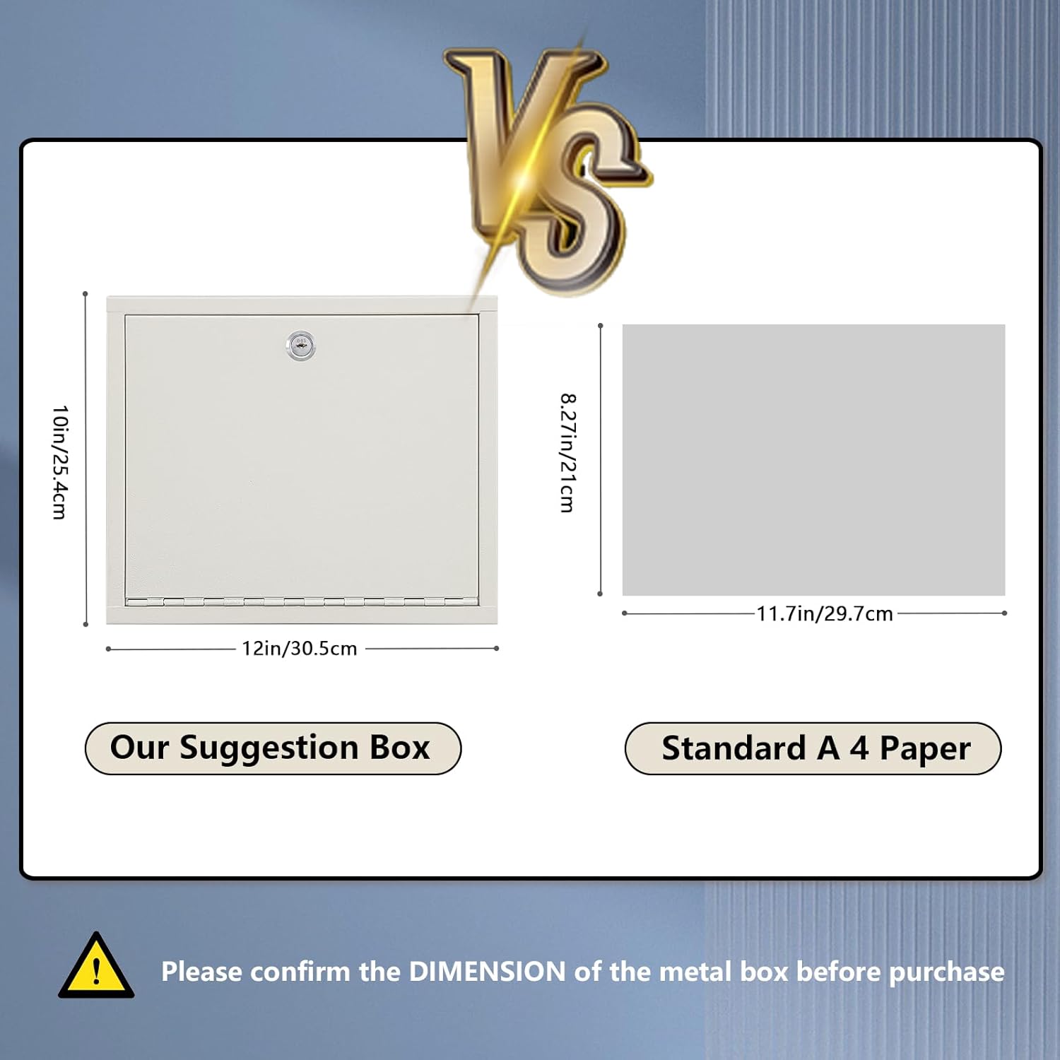 KYODOLED Suggestion Box with Lock and Slot, Wall Mounted Small Mailbox for Office, Key Drop Box with 50 Free Suggestion Cards, Safe Lock Box, Ballot Box, Donation Box, 3W x 10H x 12L Inch White