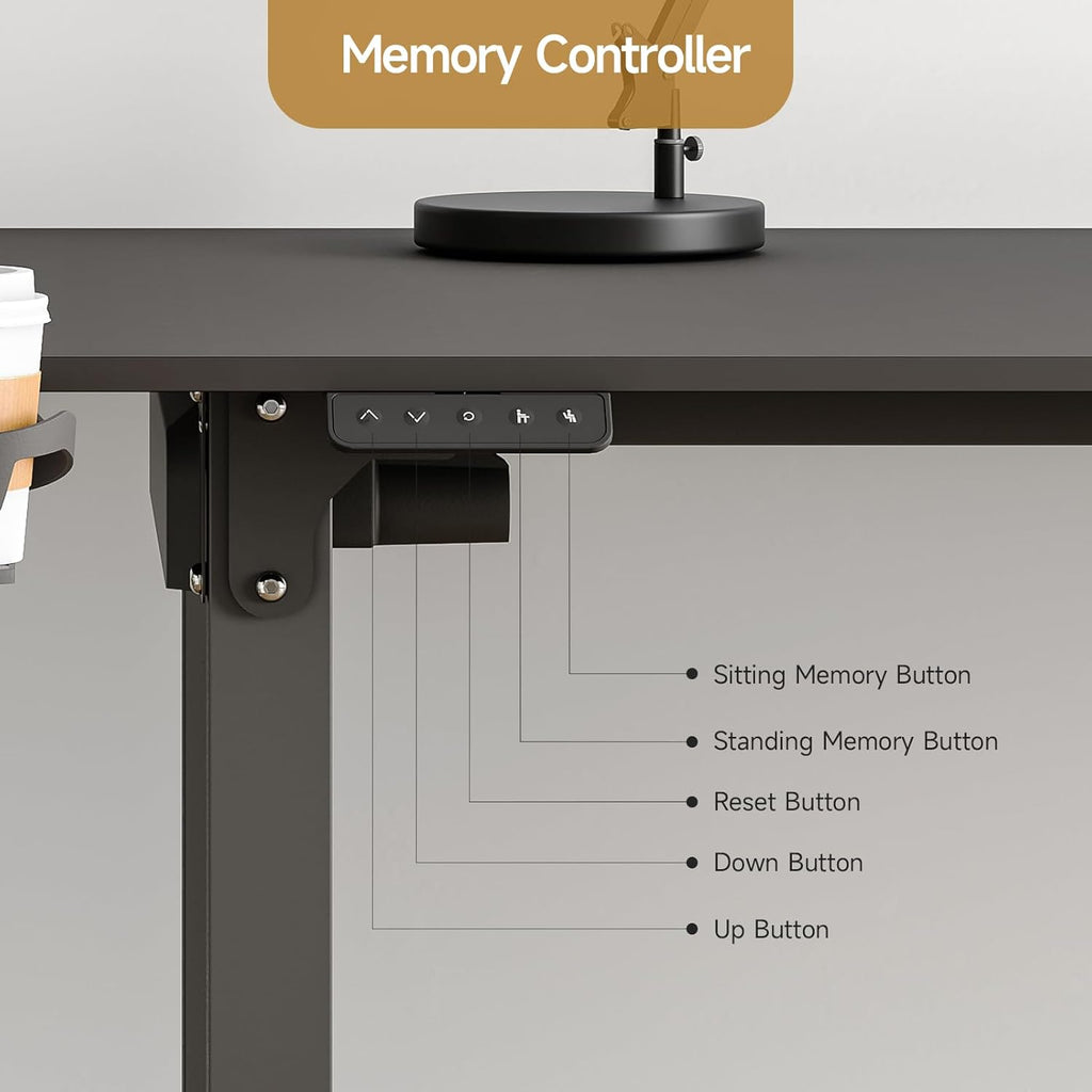 L Shaped Standing Desk, 63x43 Inches Electric L Stand Up Desk with 4 Legs, Dual Motor and Memory Controller, Adjustable Height from 28-46 Inches for Home and Computer Workstation, Black