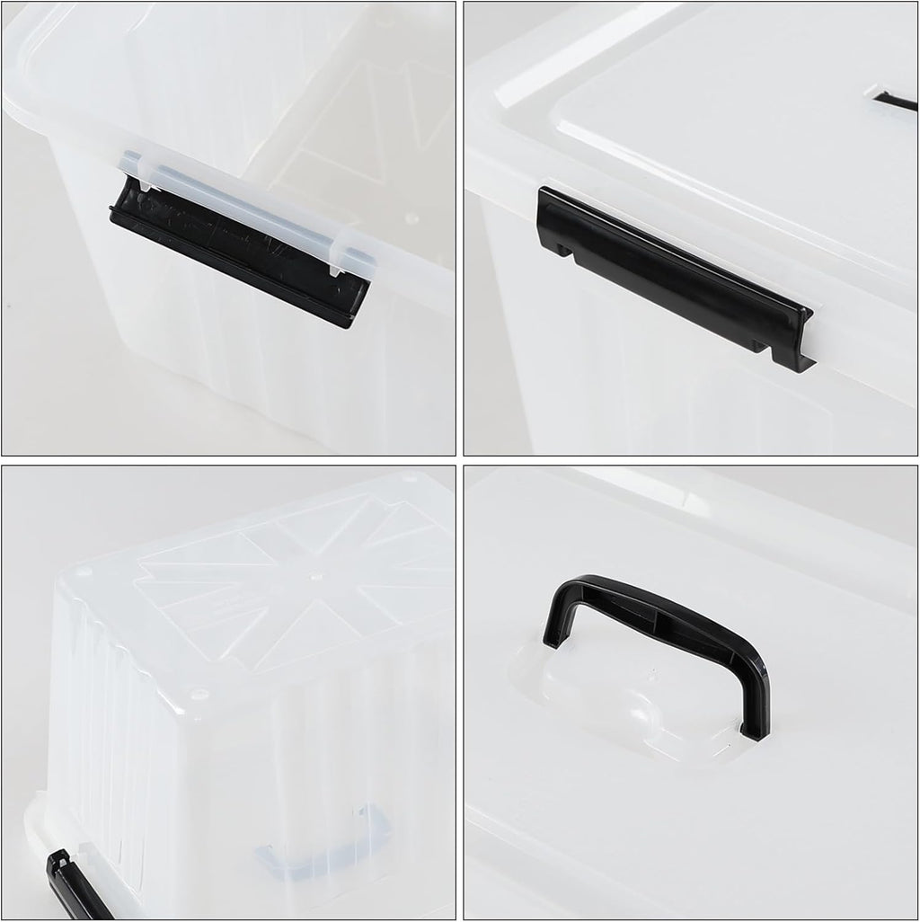 Set of 4 Storage Bins with Latch Lids, Clear Plastic Storage Box with Handle, 18 L