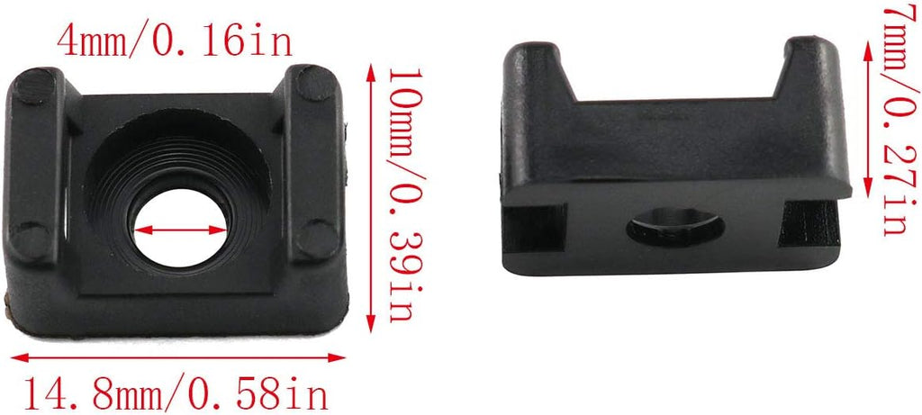 E-outstanding 100-Pack Black 4.5mm Width Cable Tie Saddle Type Mount Base Wires Holder Plastic Cord Management