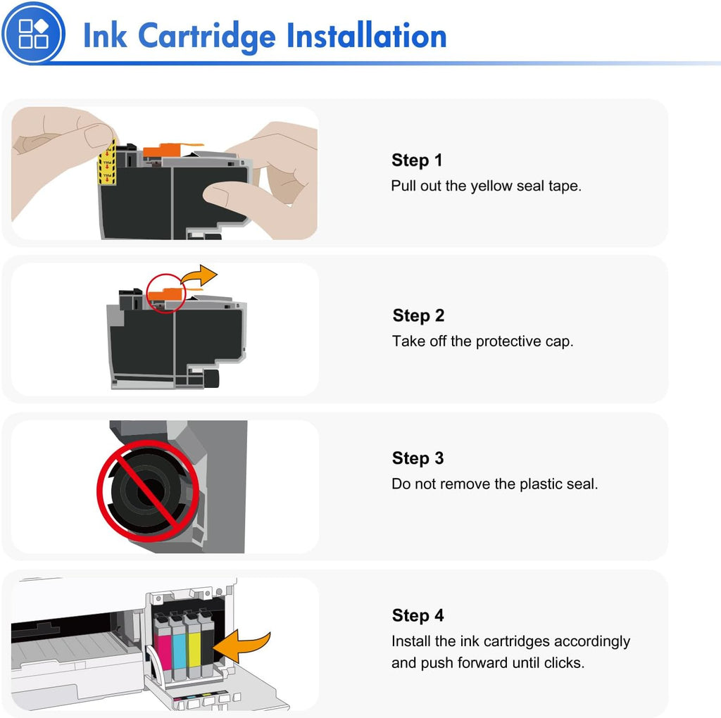 LC404XL LC404 Ink Cartridges for Brother Printer 404XL LC 404 XL for MFC-J1205W MFC-J1215W MFC J1205W J1215W - 4 Pack High Yields Black Cyan Magenta Yellow
