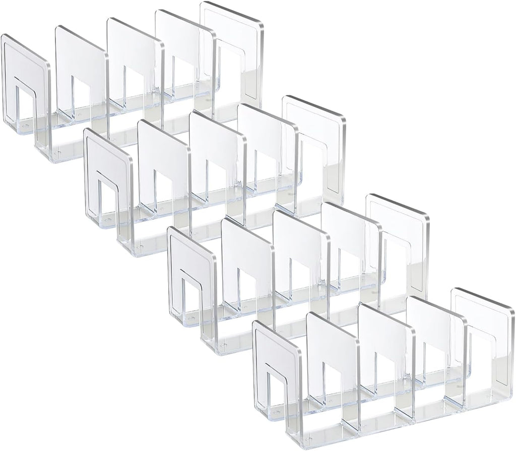 Marte Vanci Clear Acrylic File Sorter, Sturdy Desk File Organizer Shelf Book Holder Purse Handbag Clutch Divider File Folder Rack for Letter Cookbooks Home Office Kitchen Supplies 4 Sections (4 Pcs)