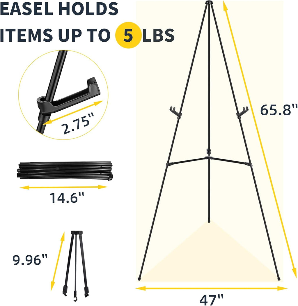3 PCS Black Easel Stand for Wedding Sign Stand, 65 Inch Adjustable Metal Easels for Display, Portable Folding Easel for Wedding, Display Show, Arts, Poster with Portable Bags