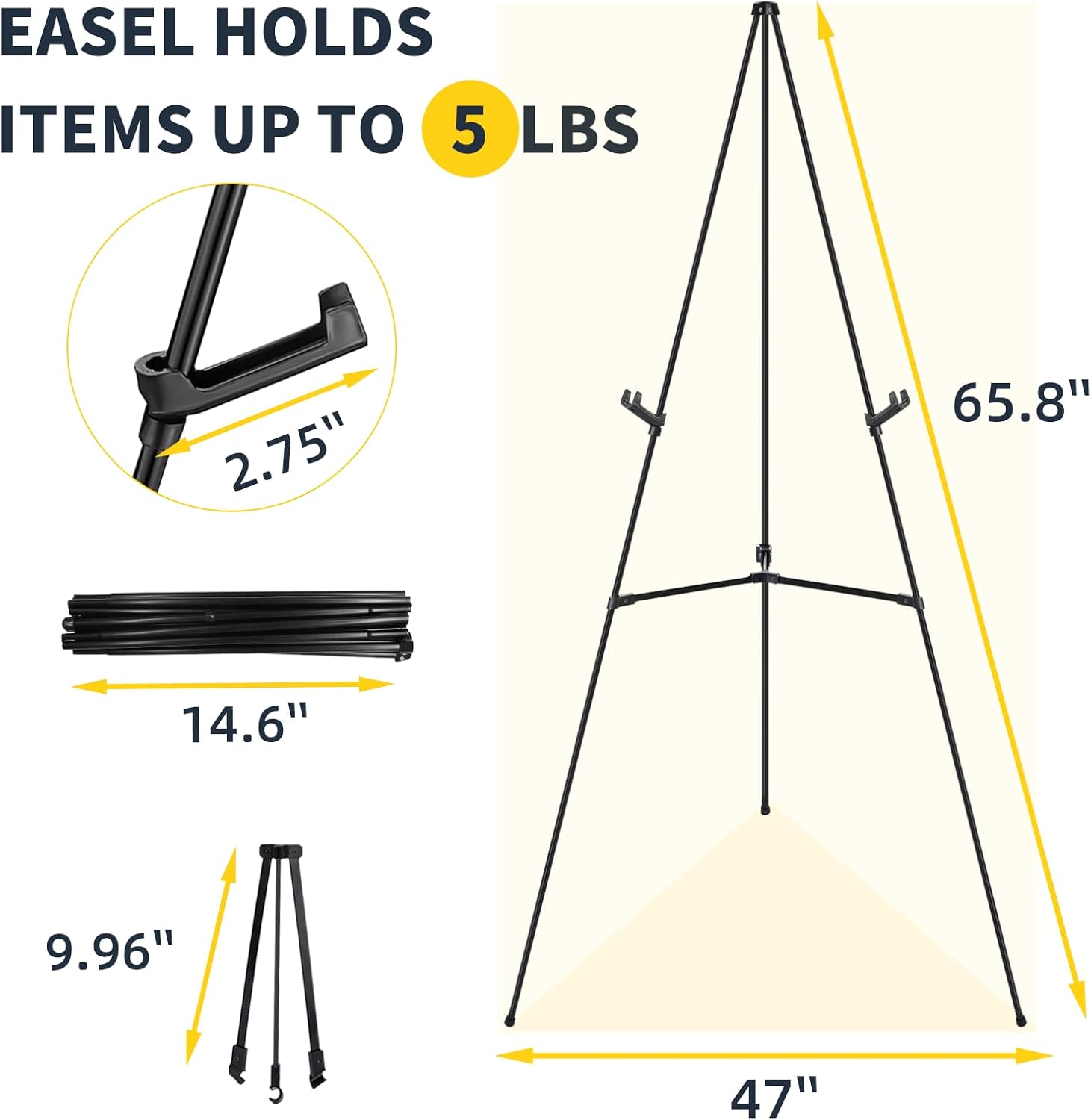 1 PCS Black Easel Stand for Wedding Sign Stand, 65 Inch Adjustable Metal Easels for Display, Portable Folding Easel for Wedding, Display Show, Arts, Poster with Portable Bags