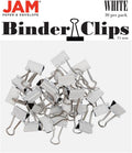 JAM PAPER Colorful Binder Clips - Extra Small - 3/5 Inch (15 mm) - White Binderclips - 30/Pack