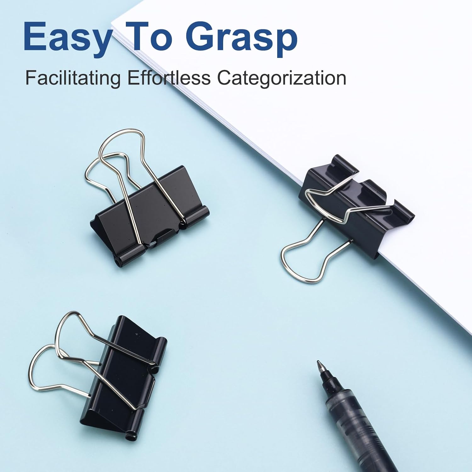 60 Pack Large Binder Clips 1.6 Inch, Binder Clips Large Size,Big Paper Clamps Clips, Clips for Paperwork, for Office and Home Supplies School, Black