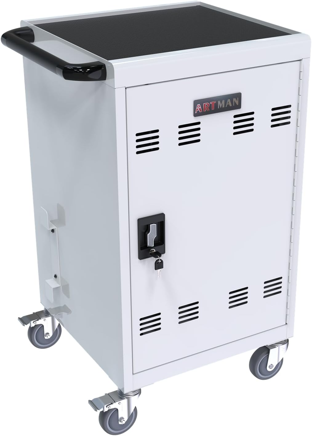 30-Device Mobile Charging Cart and Cabinet, Laptop Storage, Lockable Charging Station - Up to 16.3" Screen, White