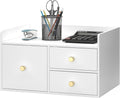 Bamboo Desk Organizer with Drawers Wooden Desktop Storage Organization Box for Bills Office Supplies Kitchen Utensils Organizing Tool for Home Classroom Vanity, No Assembly Required (3 Drawer, White)