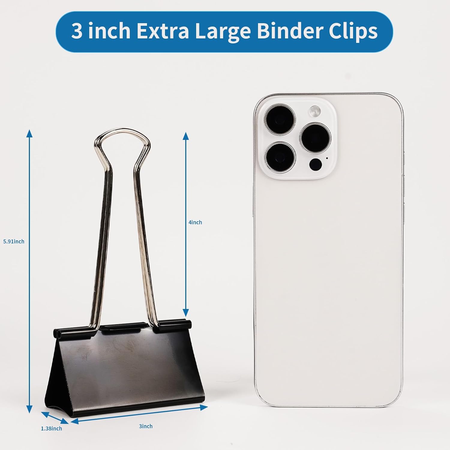 Jumbo Binder Clips 3 Inch - Extra Large Binder Clips 6 Pack, Heavy Duty Office Binder Clips for Paper, Documents, School & Office Supplies (6, 3 inch)