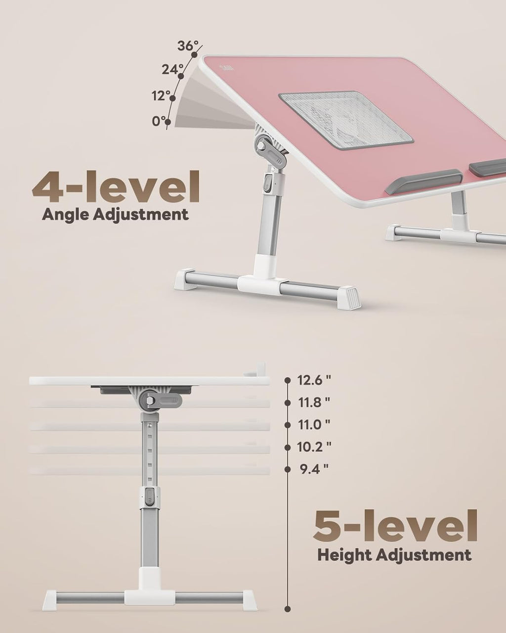 Laptop Desk for Bed with Cooling Fan, SAIJI Height & Angle Adjustable Laptop Stand for Bed, Lap Desk Tray Table, Lightweight Foldable Portable Computer Table