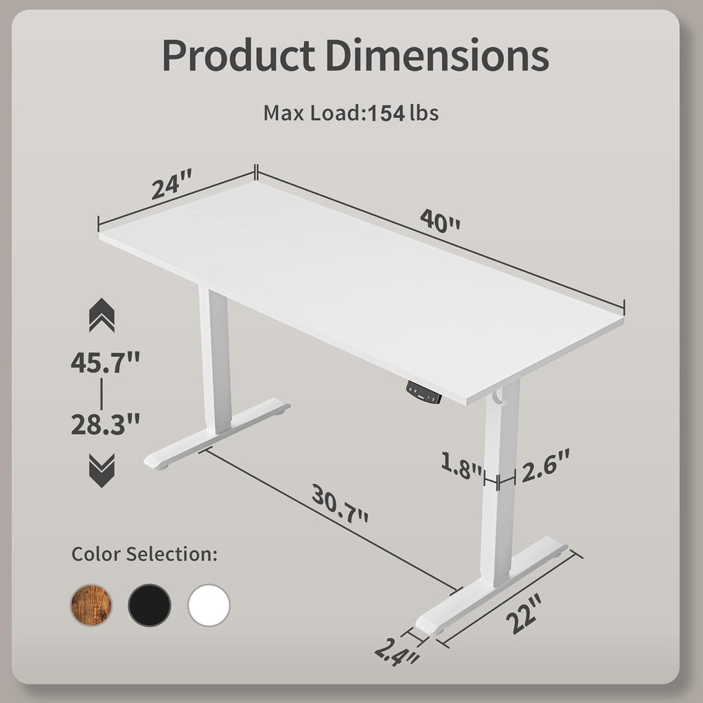 Agilestic Electric Standing Desk 40 x 24 Inches, Height Adjustable Desk, Sit Stand up for Work Office Home, Ergonomic Rising Computer Table with Memory Preset, White