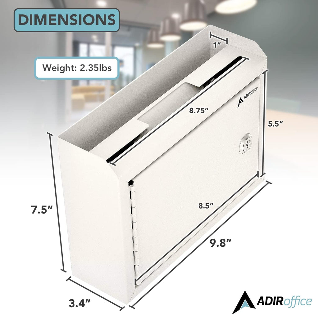 Adir Suggestion Box with Slot and Lock - Money Drop Box with Lock, Cash Dropbox - 9.8x7.5x3.4 Inches Wall Mount Donation Box - Metal Deposit Box in White