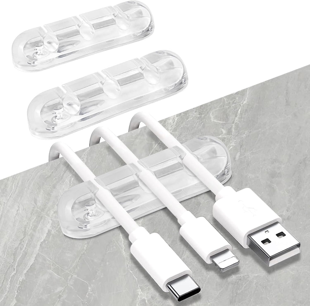 SOULWIT Cable Holder Clips, 3-Pack Cable Management Cord Organizer Clips Silicone Self Adhesive for Desktop USB Charging Cable Nightstand Power Cord Mouse Cable Wire PC Office Home