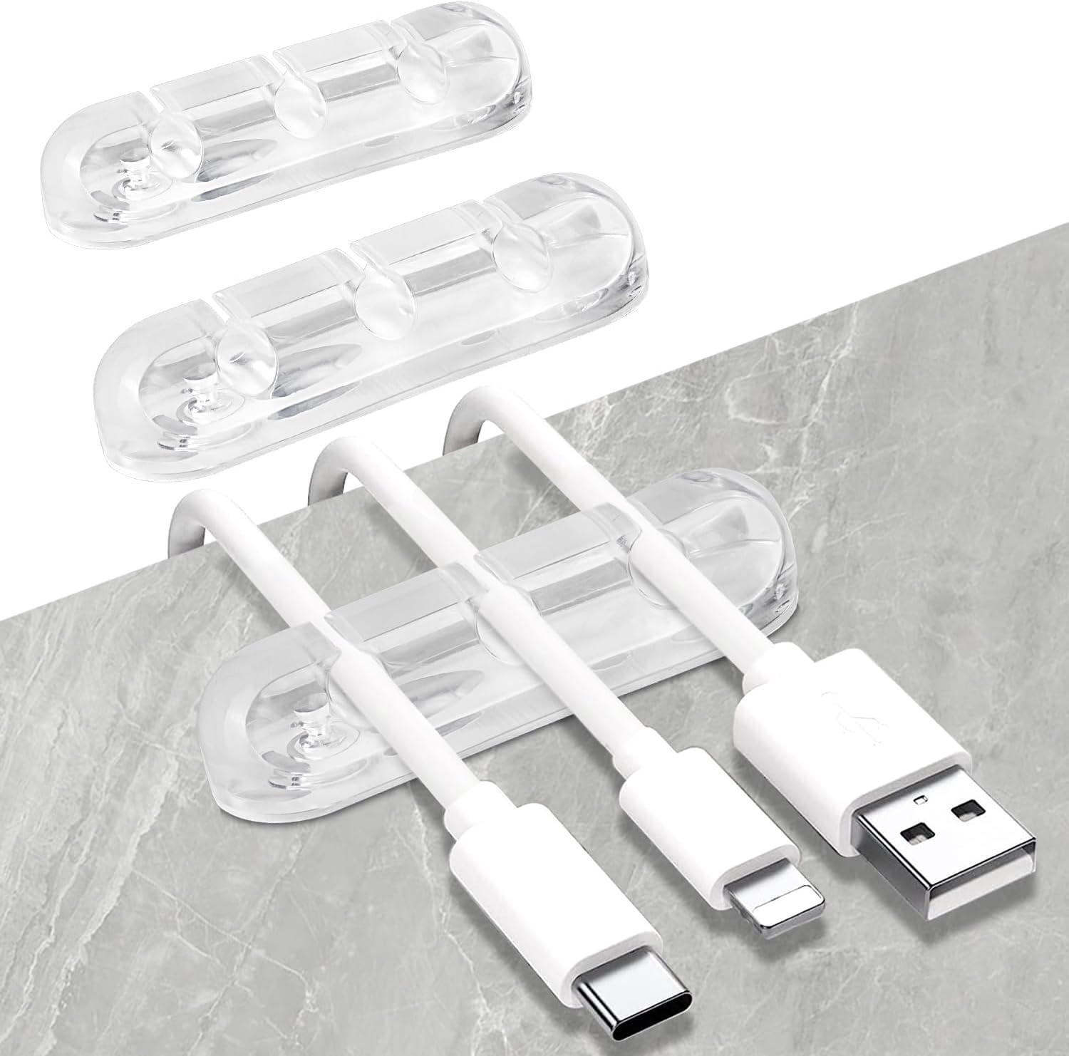 SOULWIT Cable Holder Clips, 3-Pack Cable Management Cord Organizer Clips Silicone Self Adhesive for Desktop USB Charging Cable Nightstand Power Cord Mouse Cable Wire PC Office Home
