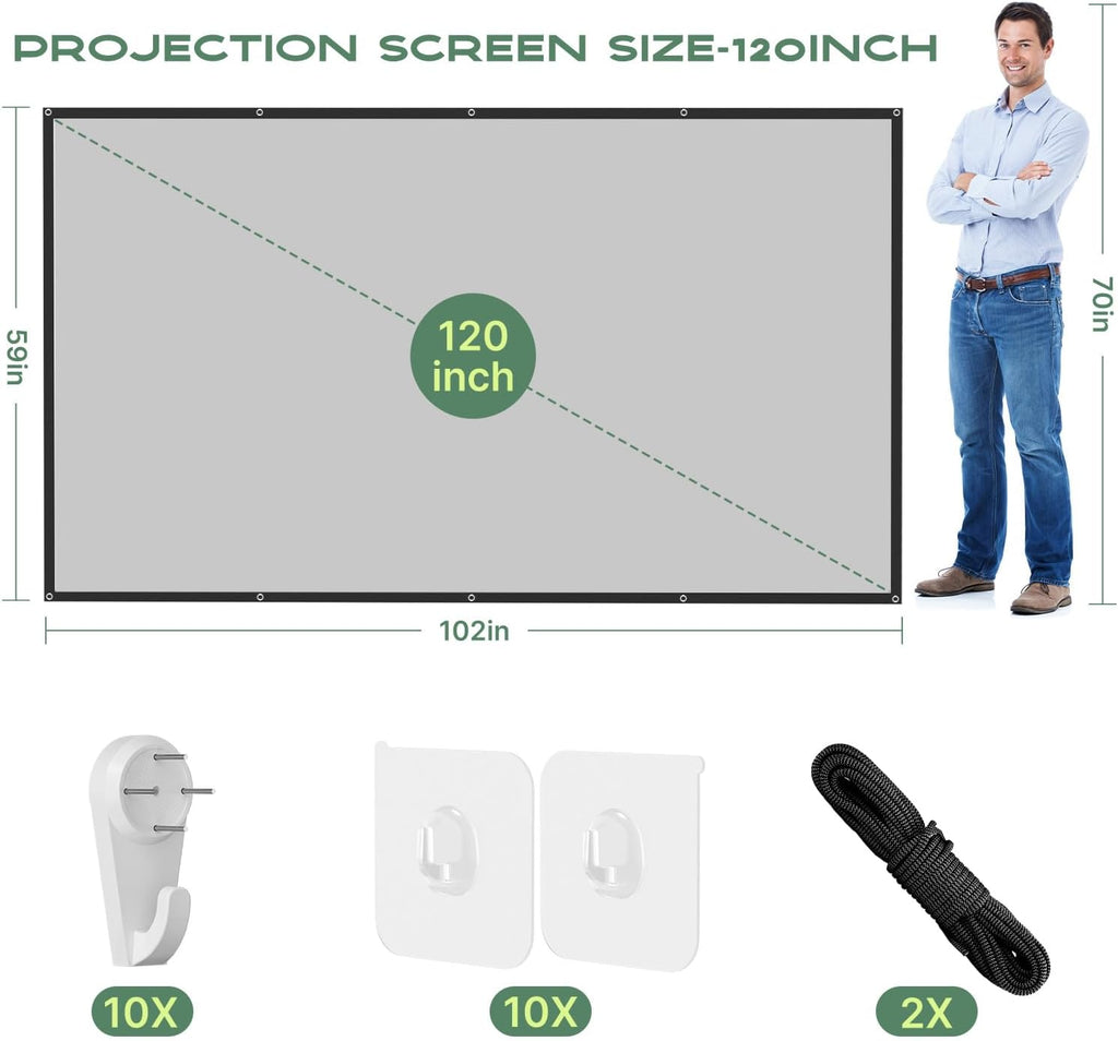 AAJK ALR Projector Screen, 4K Movie Projector Screen 16:9 HD Foldable Anti-Crease Portable Projector, Movies Screen for Home Theater Outdoor Indoor Support Double Sided Projection (120in Pro)