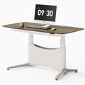 COLAMY Electric Standing Desk, Whole-Piece Gaming Desk with Dual Motors, Ergonomic Footrest, Drawers for Storage, Adjustable Height Sit-Stand Desk for Home Office (Veneer Desktop, Walnut + White)