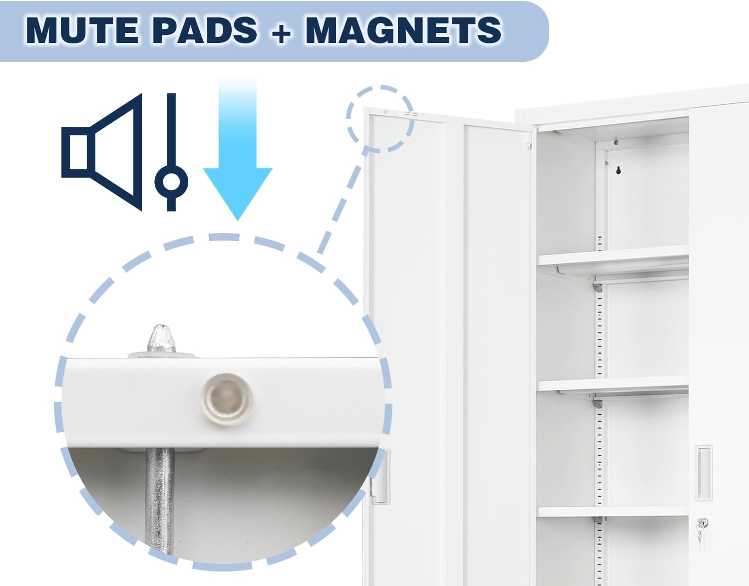 BESFUR Metal Cabinet with 5 Adjustable Shelves and 2 Doors, Locking Storage Cabinet for Garage, Classroom and Office -White