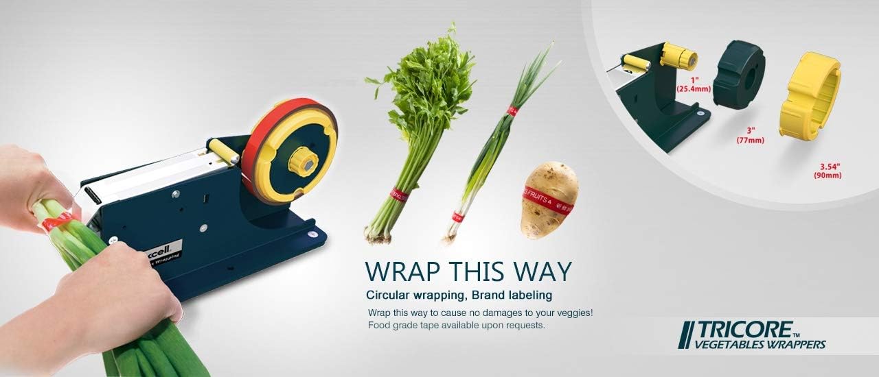 WOD Heavy Duty Steel Housing, Vegetable Wrappers Bag Sealer Taper Dispenser with Safety Lock - Ideal for Packaging Vegetables or Ground Meats: Up to 1 inch Wide (Holds 1", 3", & 3.5" inch Core)