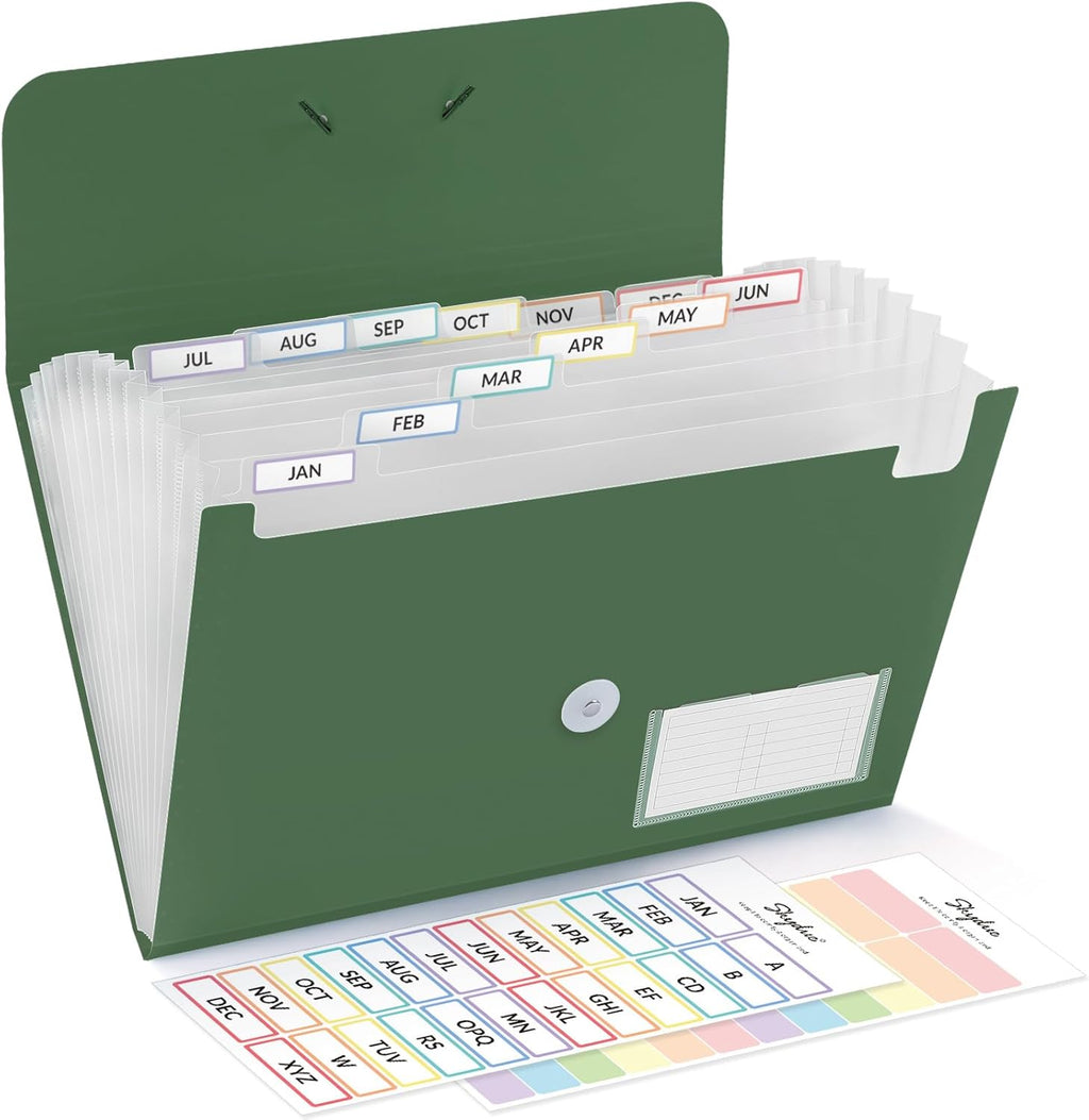SKYDUE Expanding File Folder, Accordion File Organizer with 13 Pockets for A4/Letter Sized Paper, Accordion Folder with Labels - Document Receipt Organizer for Office, School, Home