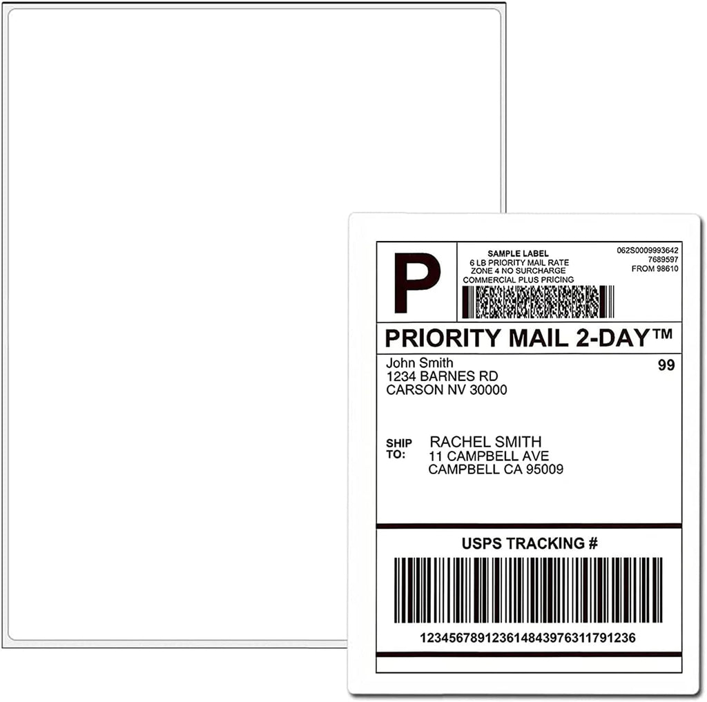 100 Full Sheets Sticker Paper for Laser & Ink Jet Printers, 8.5" x 11" Full Sheet Address Shipping Label, 100 Sheets 100 Labels