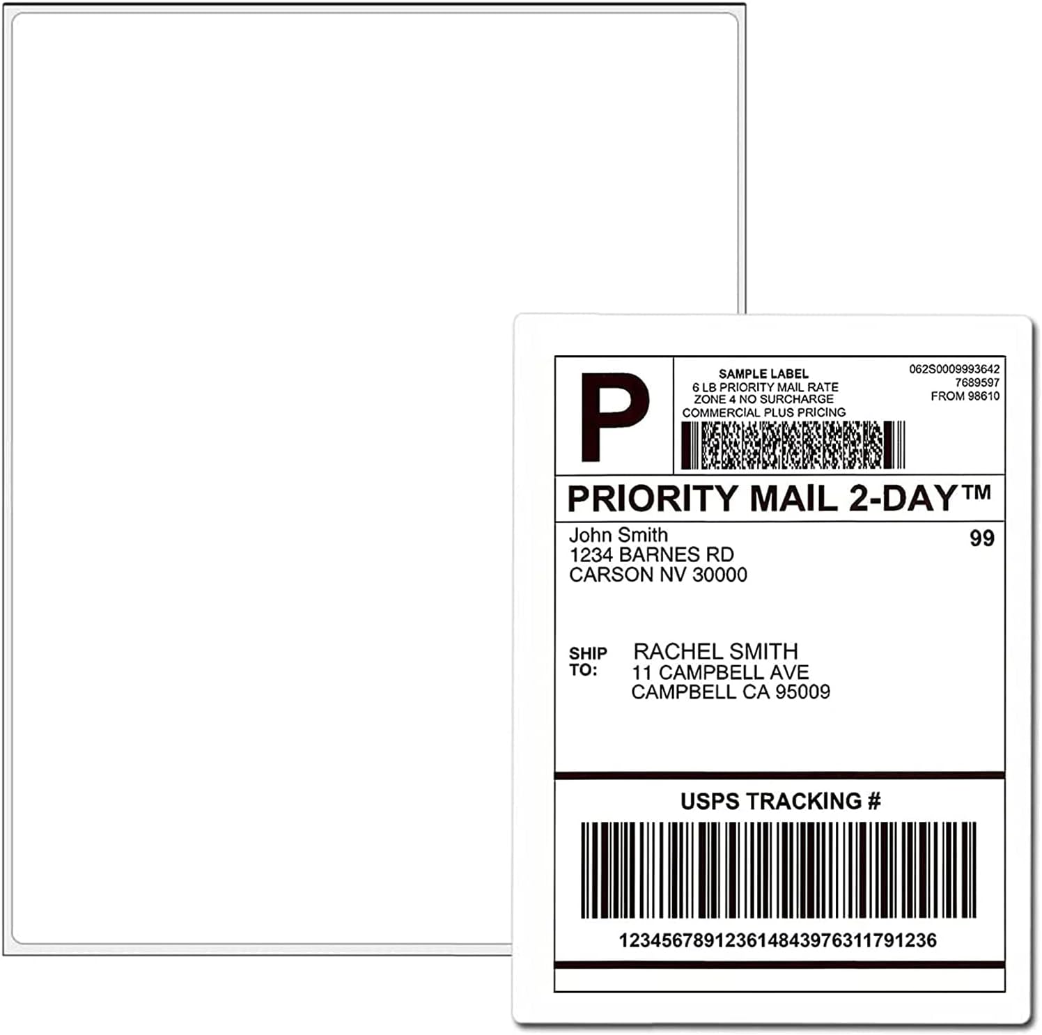 100 Full Sheets Sticker Paper for Laser & Ink Jet Printers, 8.5" x 11" Full Sheet Address Shipping Label, 100 Sheets 100 Labels