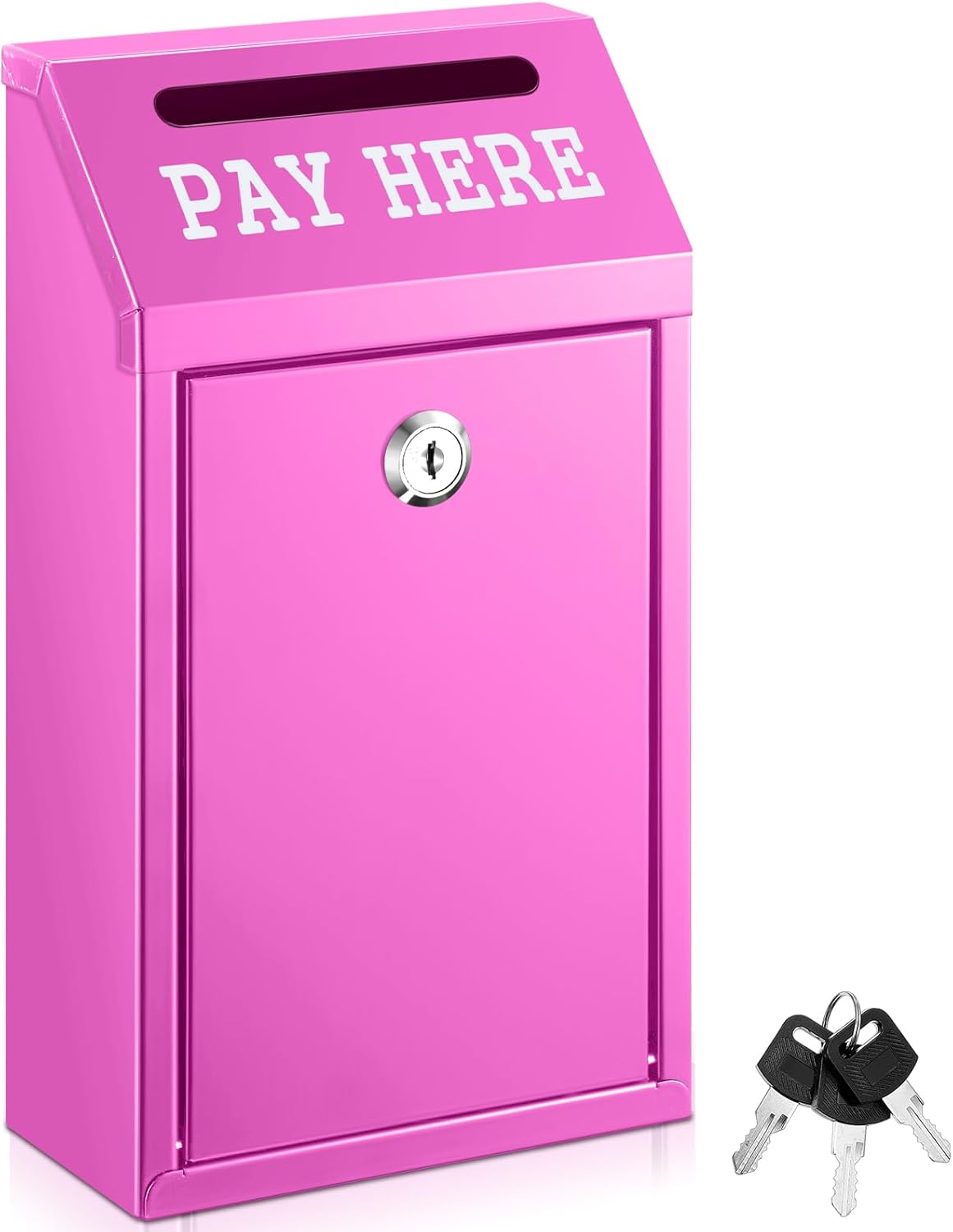 Safe Cash Box Money Collection Metal Donation Box with Lock Wall Mount Pre Drilled Mailbox Delivery Ballot for Home Office Outdoor Self Serve Stand(Rose Red,10.2 x 5.7 x 2.8 Inch)