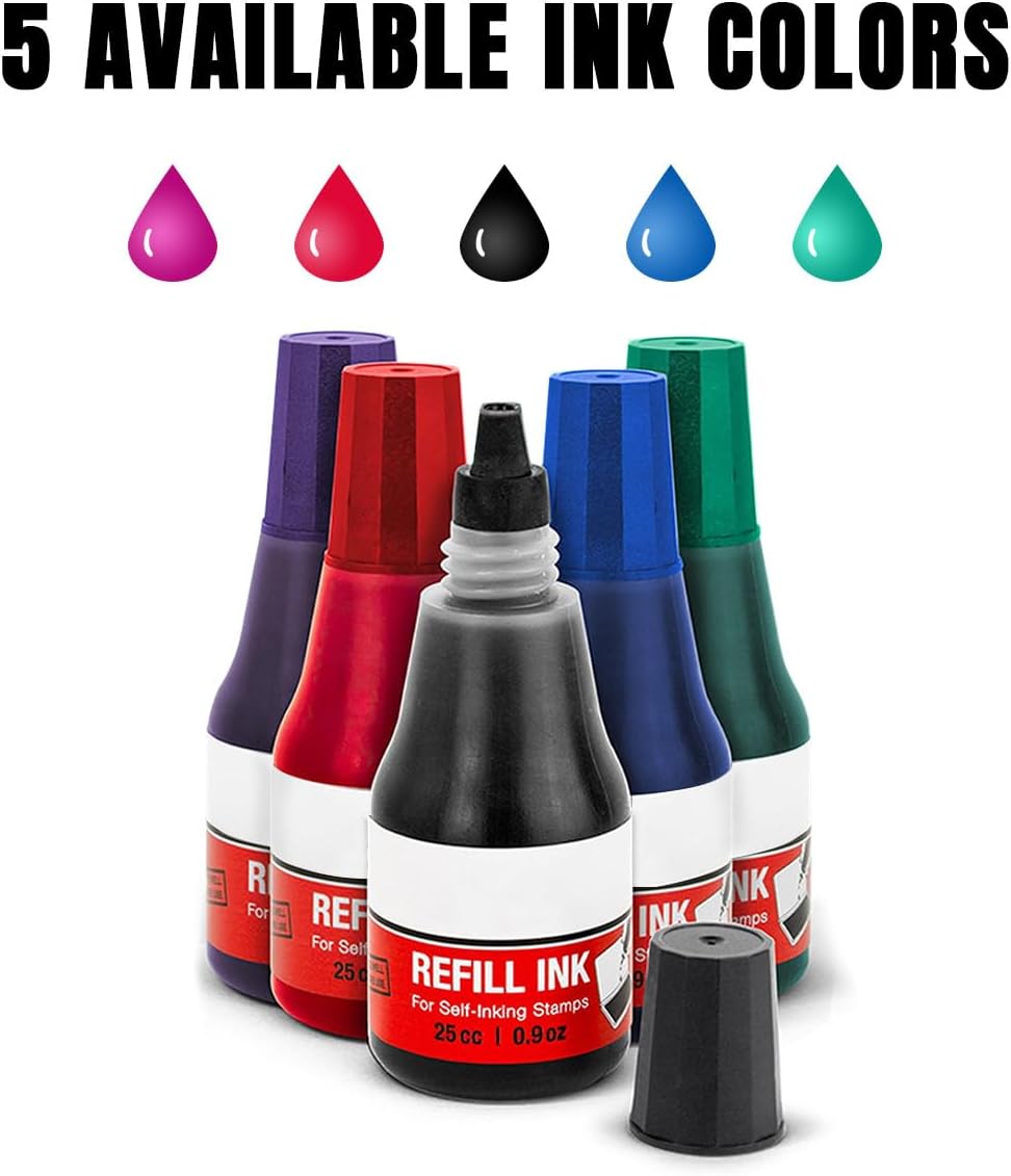 Custom Date Stamp with Personalized Text, Professional Self Inking - 4 Sizes 5 Color Inks Refill, for Paid Received Entered Stamper