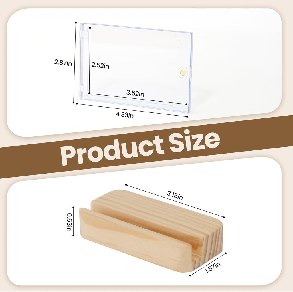 4Pack Magnetic Card Holders for Baseball Cards - Sports Card Protector with 4 Wooden Stands, 35pt Plastic Hard Card Sleeves Holder, Trading Card Display Stand for Graded Card, MTG, Sports and Game Cards