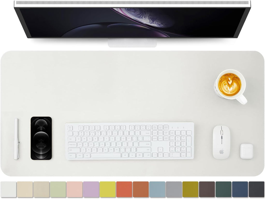 HOMIEAZICOZI Leather Desk Mat - Non-Slip PU Desk Pad for Office and Home - Desk Organization and Accessories - Ideal for Large Mouse Pad and Desk Mats on Top of Desks (White,36''x 17'') (DPD-W-L)