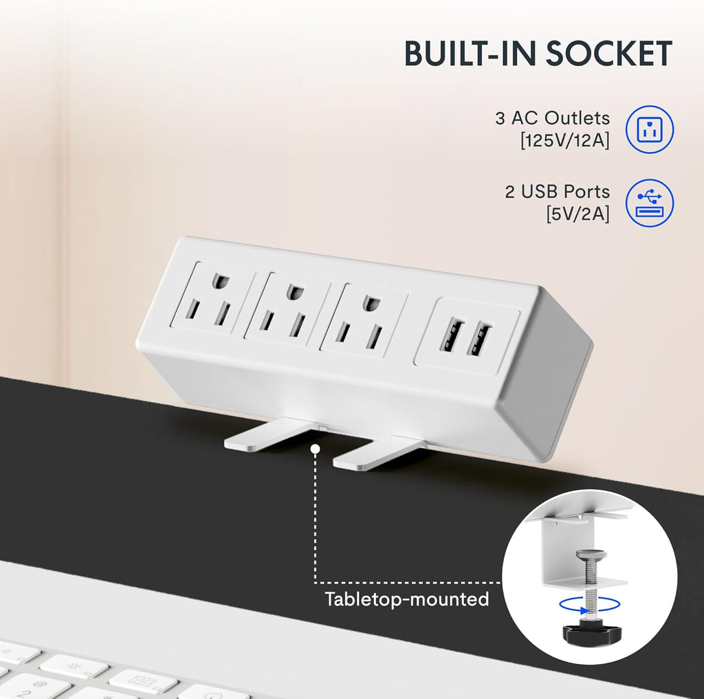 FLEXISPOT EN2 Whole-Piece Standing Desk with Clamp Power Strip, 40 x 24 Electric Stand Up Height Adjustable Desk with Cable Management (White Frame + 40" Maple Top)