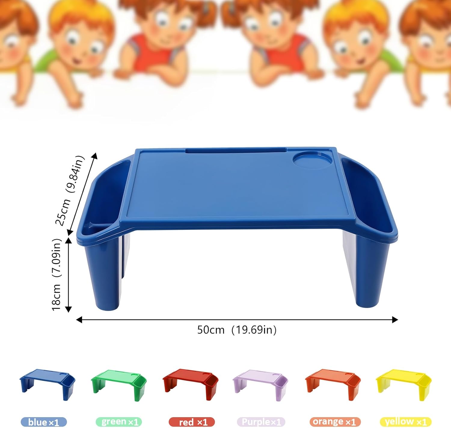 6 Pack Kids Lap Desk Tray with Storage Slots, Portable Lap Desk, Activity Tray, Drawing, Stackable, Writing, Eating, Classroom, 19.69" L x 9.84" W x 7.1" H (Multicolor)