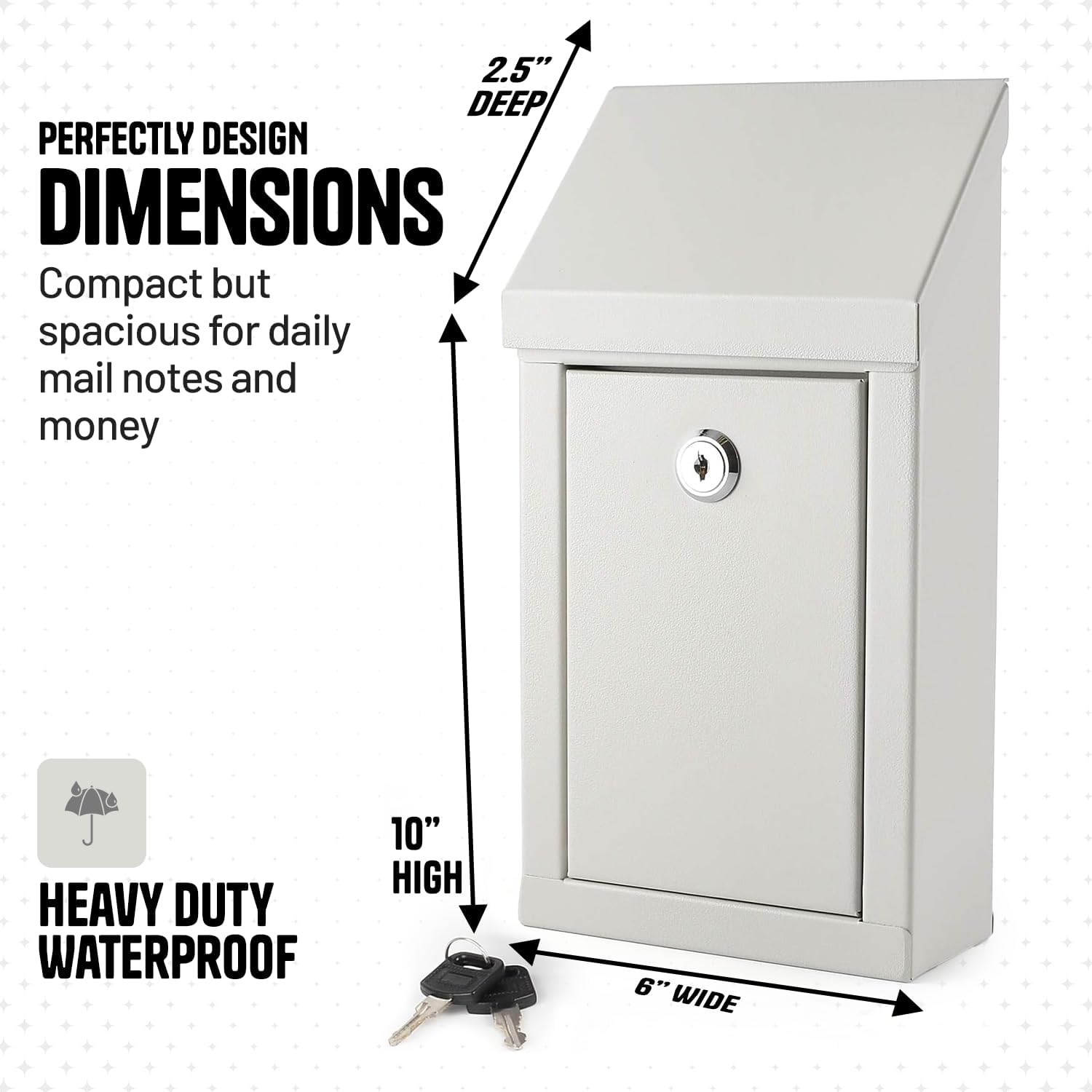 Metal Donation Box-Suggestion Box with Slot and lock-Cash Lock box for Money-Drop Box-Outdoor Waterproof Mailbox and ballot box-comes with pre-drilled holes for easy wall mounting 10 X 6 X 2.5"(White)