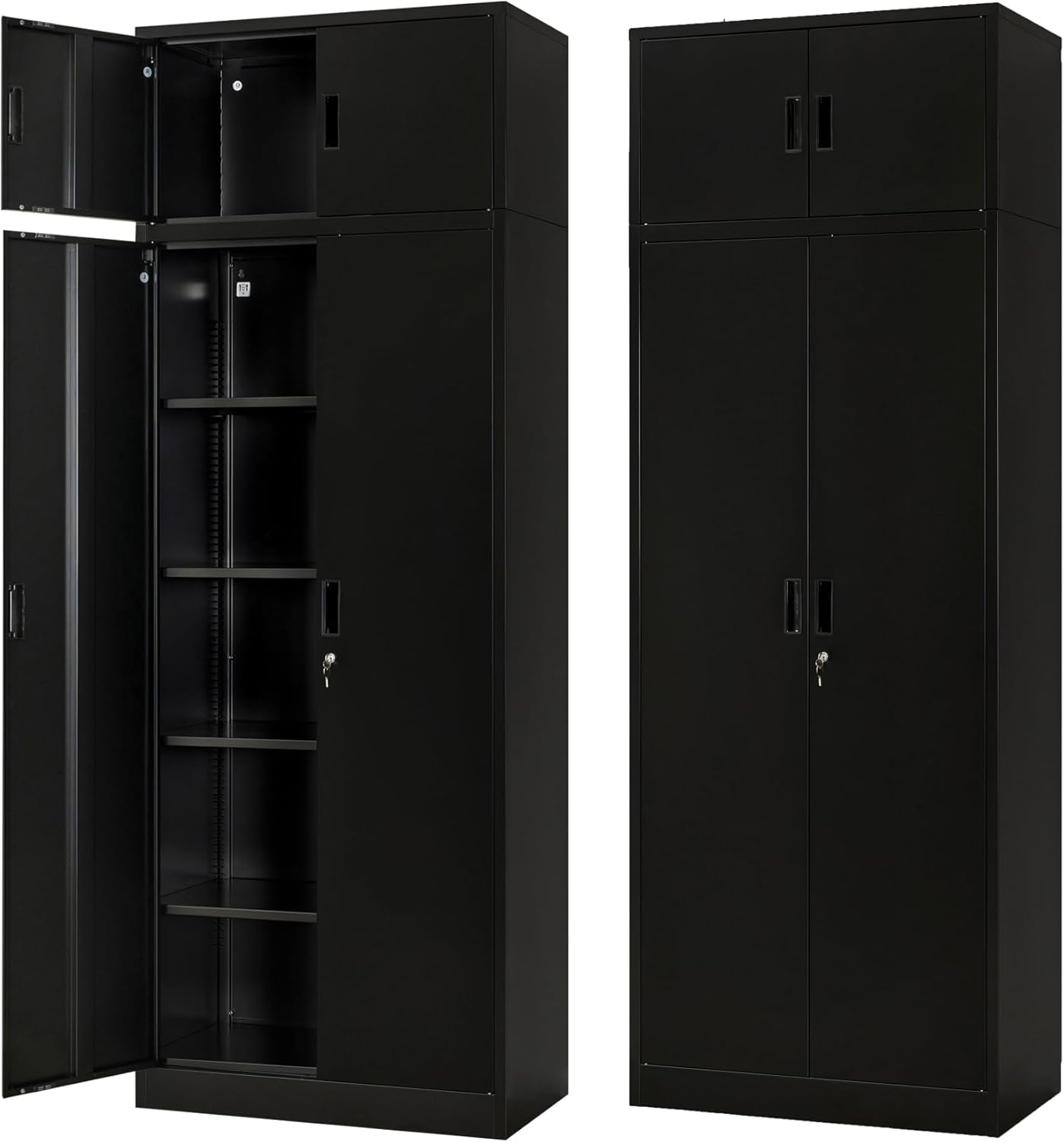 BESFUR Metal Storage Cabinet 87" H,Tall Locking Storage Cabinets with Top Cabinet and 4 Adjustable Shelves for Home Office, Garage,School, Apartment, Warehouse, Utility Room，Black