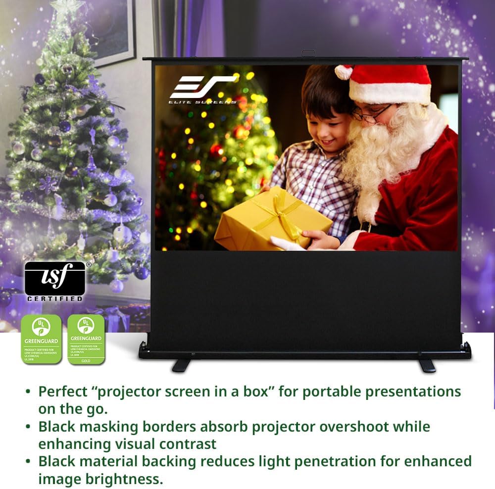 Elite Screens ezCinema 2 Projector Screen, 107-inch 16:9 Manual Floor Pull Up Scissor Backed, Portable Home Theater Office Front Projection + Carrying Bag, US Based Company 2-YEAR WARRANTY, F107XWH2