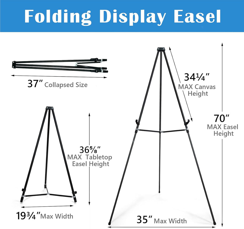 Falling in Art 70" Adjustable Aluminum Display Easel Stand, Versatile Tripod Easel for Artistic Presentations Stand, Lightweight and Sturdy for Art Shows, Exhibitions, and Studios, 2 Pack
