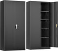 SUNCROWN 72" Metal Storage Cabinet - Heavy-Duty Metal Garage Cabinet with 4 Adjustable Shelves & 2 Doors for Tools, Office, Home, Workshop,Black
