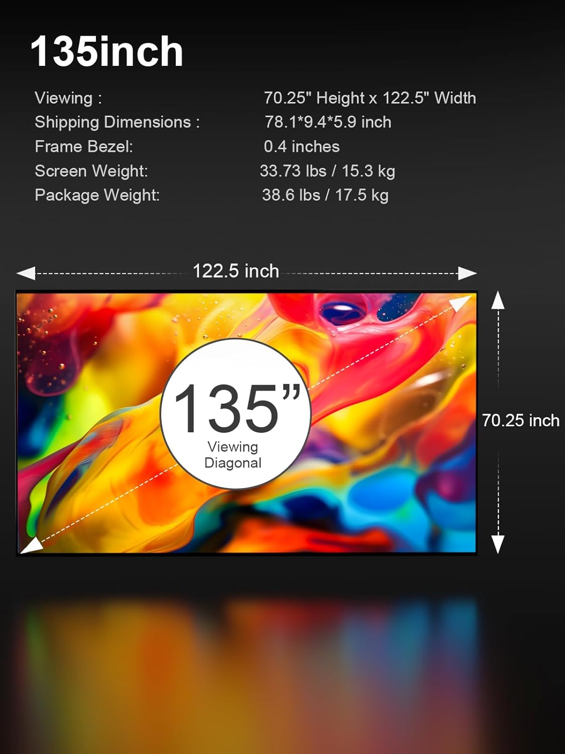 AWOL VISION 135-inch Projector Screen Fixed Frame, 1.3 dB Peak Gain, The Perfect Combo with LTV-2500, 80% Picture Quality Improved, 4K / 8K Ultra HD, Active 3D Wall Mount Projector Screen, MW-135