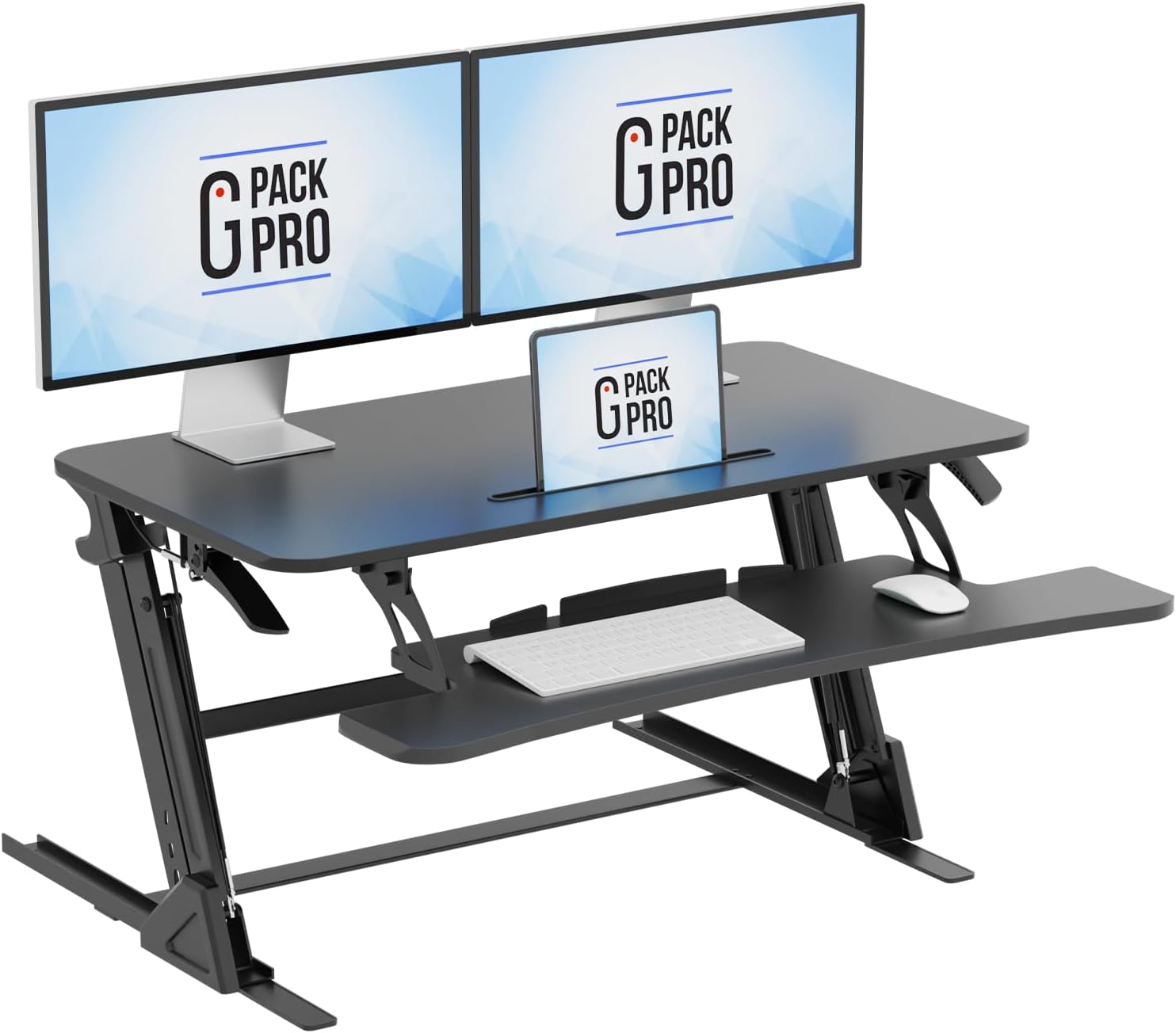 Standing Desk Converter – 36" Wide Stand Up Desk Riser – Quick Sit to Stand Tabletop Dual Monitor Workstation – Height Adjustable Up to 17.3" – Black