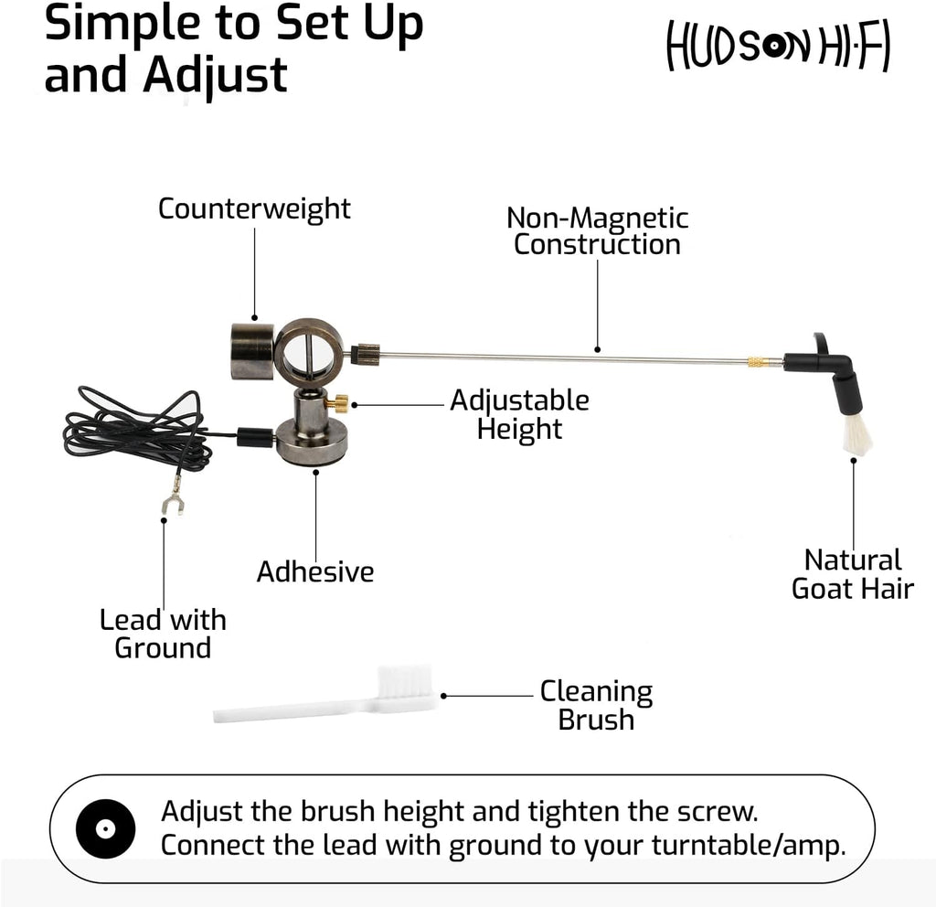 Hudson Hi-Fi Anti-Static Cleaning Arm - Adjustable, Universal Fit - Defy Damage, Perfect Playback - AutoMagically Cleans as LP Plays to Remove Dust & Static, End Needle Skipping, Popping