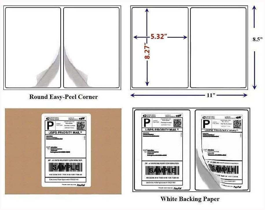 BESTEASY Round Corner Half Sheet Self Adhesive Shipping Labels for Laser and Ink Jet Printers, White Blank (2000 Sheets, 4000 Labels)