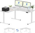 FLEXISPOT L Shaped Standing Desk, 63 x 55 Inch Electric Height Adjustable Corner Desk, Sit Stand Computer Workstation, Preset Controller, Home Office, White Frame with White Top